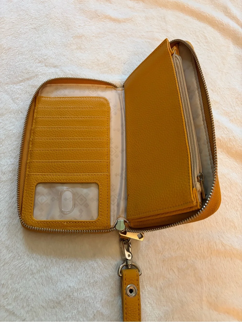 Thirty One Mustard Yellow Leather Wristlet Wallet